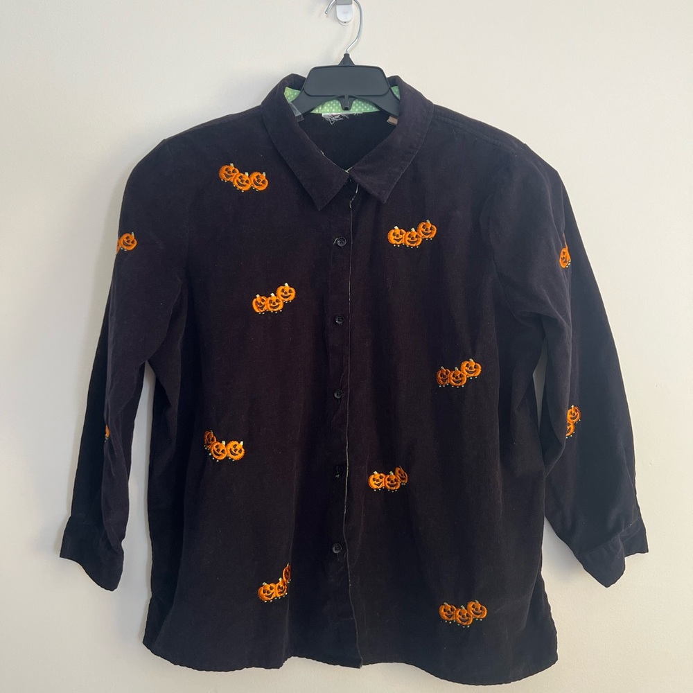 Quacker Factory Corduroy Shirt Jacket Plus Size 3X Black Pumpkin Halloween Fall